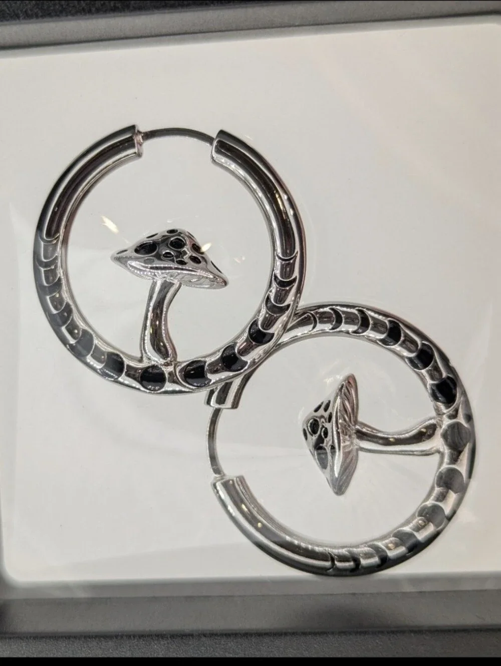 Silver Mushroom Hoop Earrings